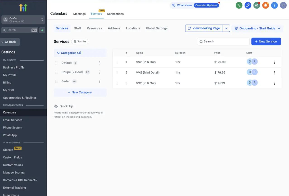 GoHighLevel service or rental booking creation screen with customer and booking information. GoHighLevel service or rental booking creation screen with customer and booking information.