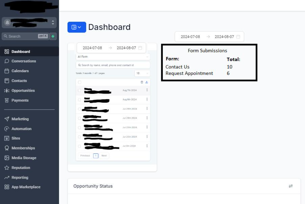 GoHighLevel appointment details showing a booking and its submitted form information. GoHighLevel appointment details showing a booking and its submitted form information.