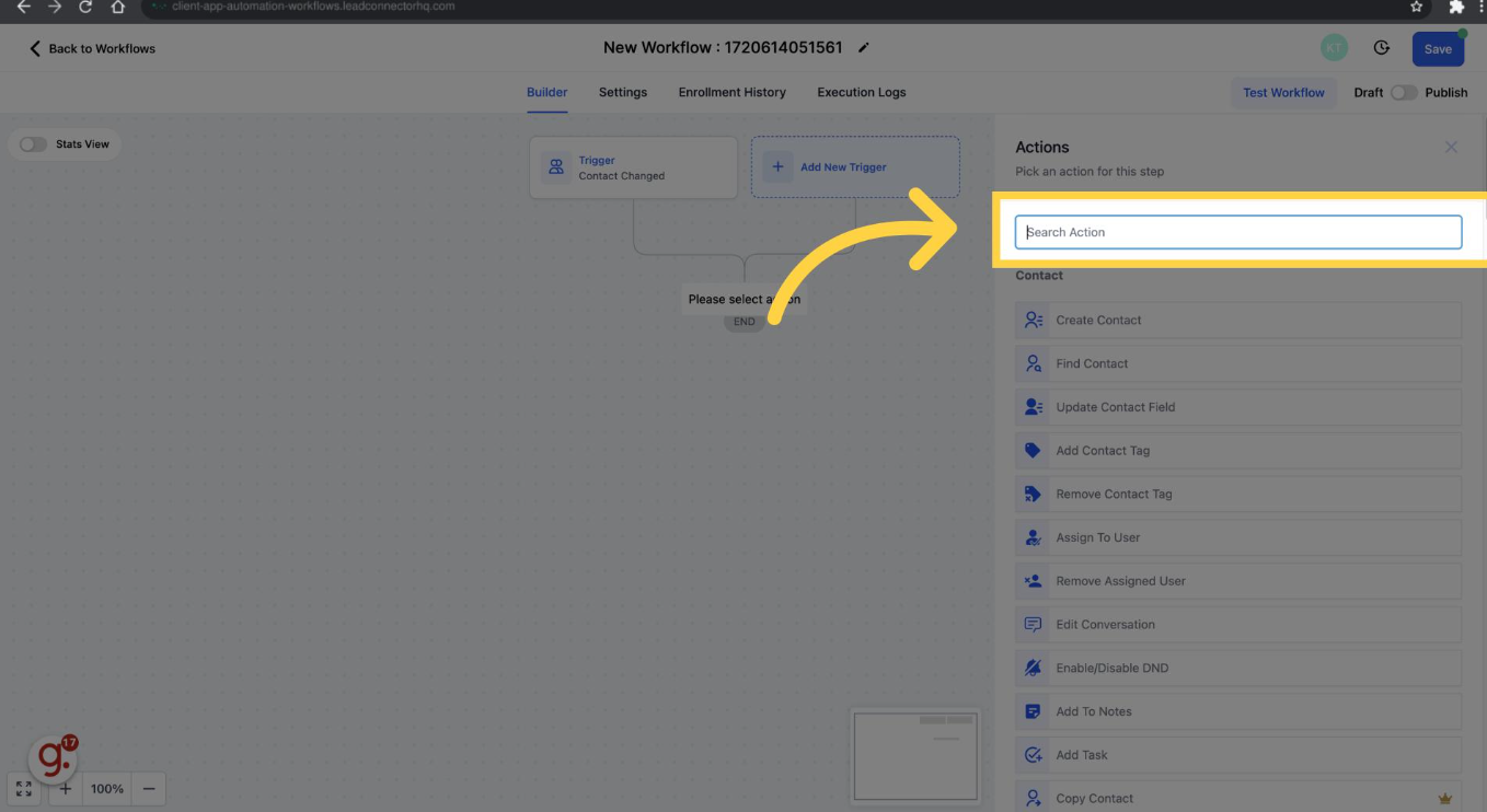 GoHighLevel workflow builder showing the Social Planner Posts trigger option in the Add Trigger panel. GoHighLevel workflow builder showing the Social Planner Posts trigger option in the Add Trigger panel.