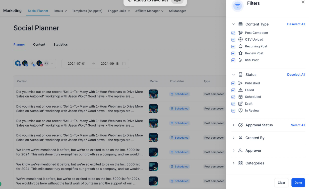 Choose a supported social platform to narrow workflow automation to the relevant publishing activity. Choose a supported social platform to narrow workflow automation to the relevant publishing activity.