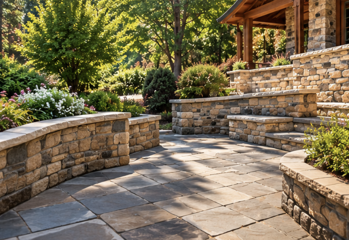 Historic brick and stone steps and walkways