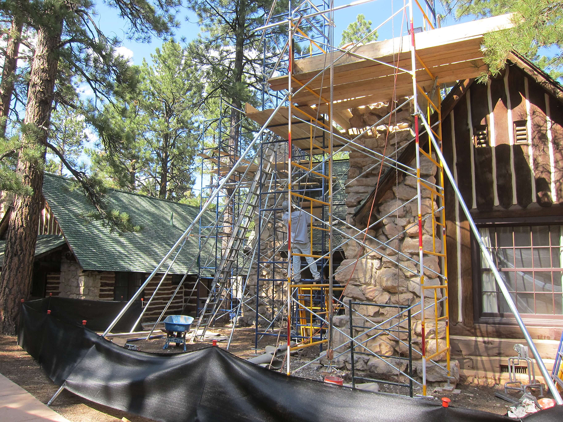 Historic brick chimney restoration using matched brick and mortar