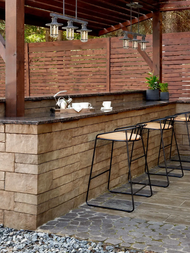 Outdoor bar and seating wall