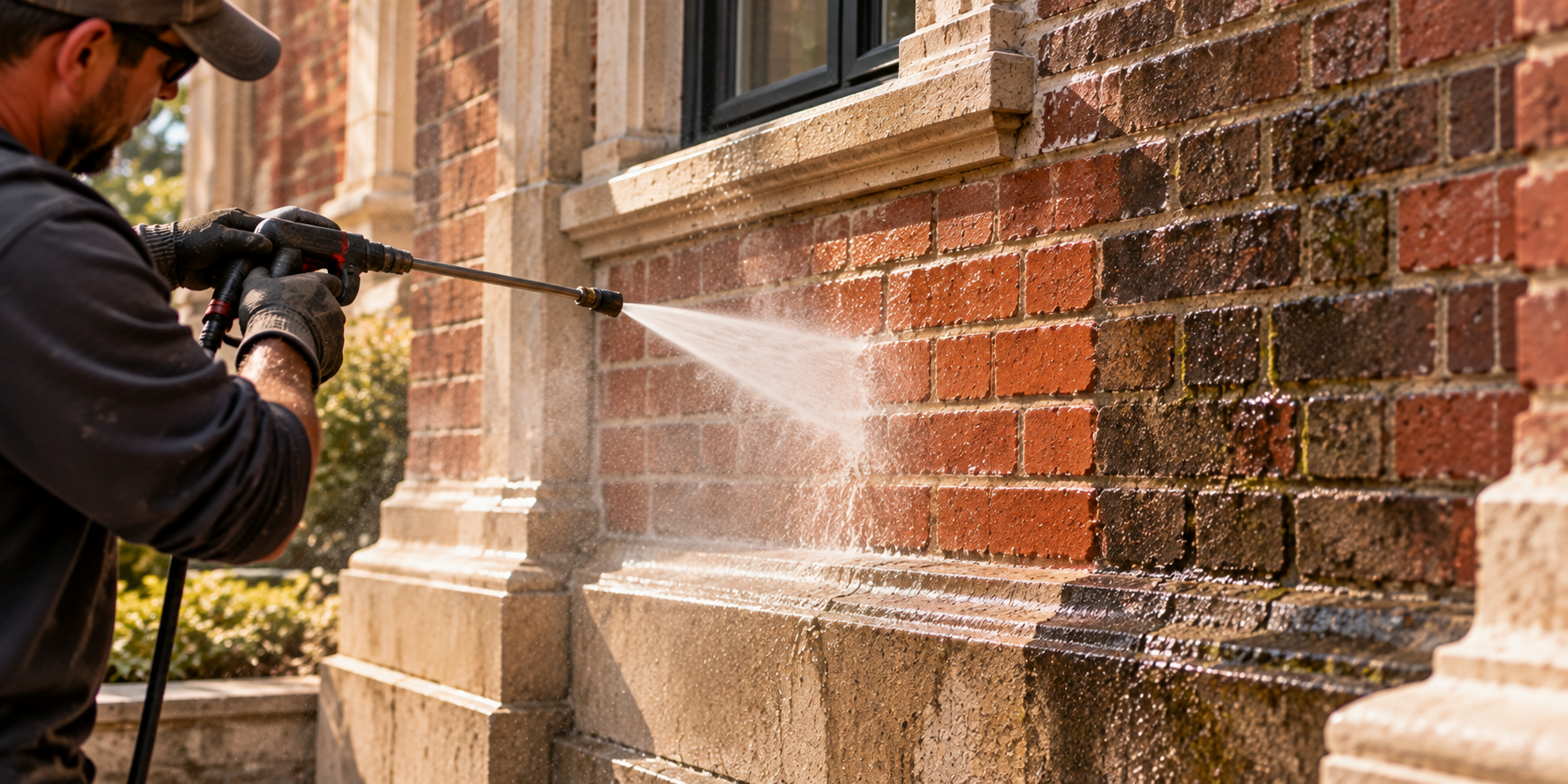 Cleaned and sealed brick and stone