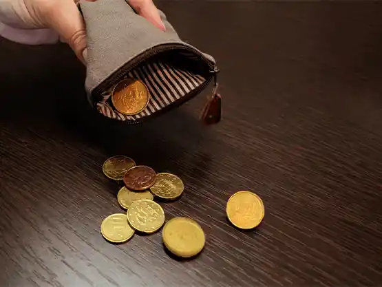 Person removing gold coins from Pouch