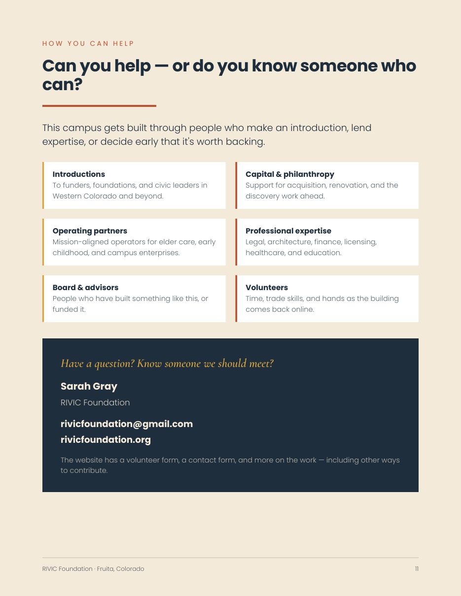 How you can help: contact RIVIC Foundation How you can help: contact RIVIC Foundation