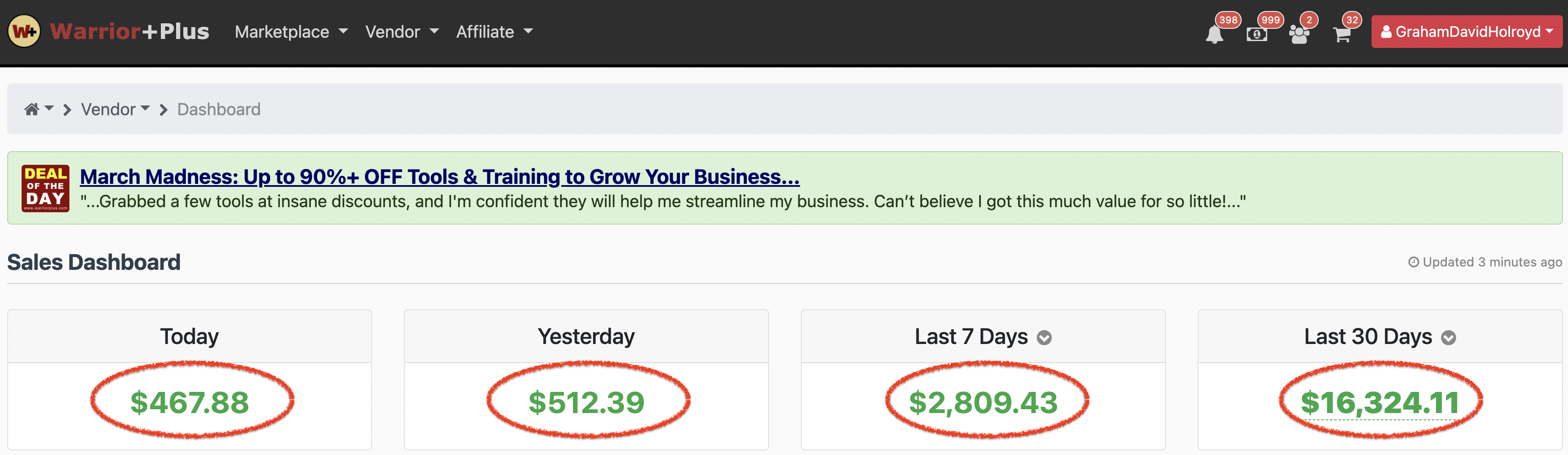 Earnings Proof WarriorPlus