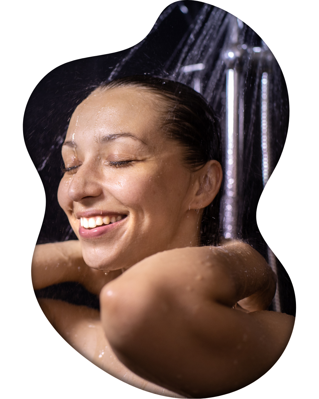 Woman enjoying mindful moment in shower with eyes closed, practicing presence and relaxation in daily routine Woman enjoying mindful moment in shower with eyes closed, practicing presence and relaxation in daily routine