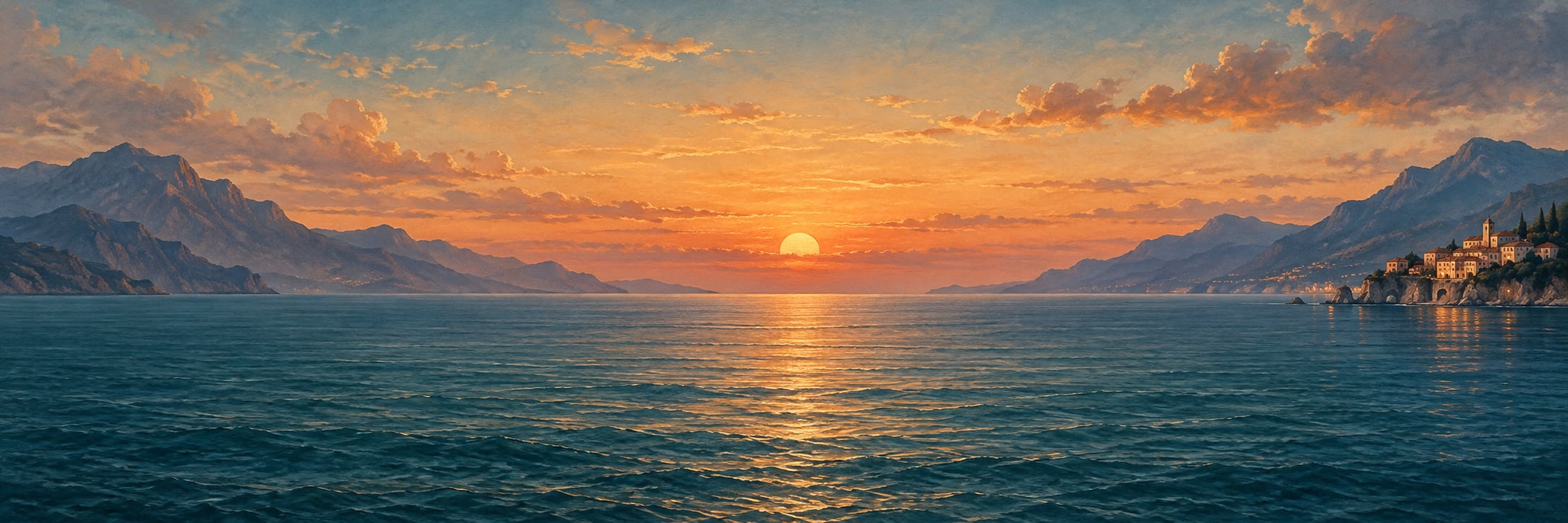 Warm twilight light over a calm sea.