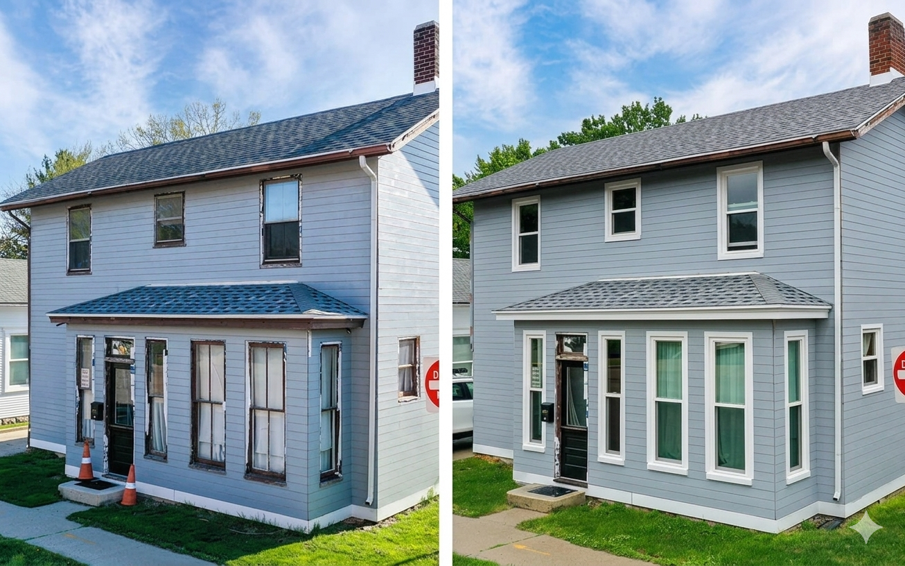 Before and after full home window replacement