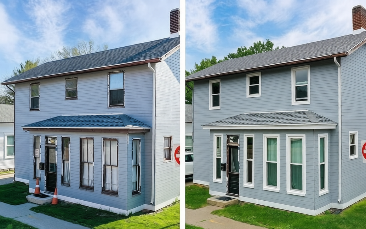 Before and after full home window replacement