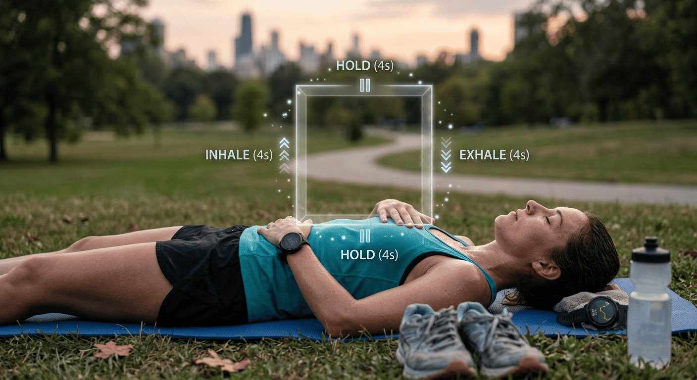 Athlete recovery hacks using box breathing after a workout