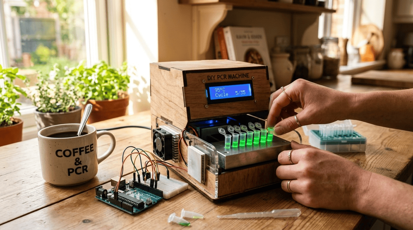 Low cost PCR machine built from Arduino parts and plywood, a perfect beginner biohacking and citizen science PCR project.