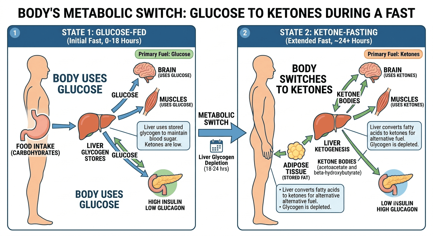 Fasting research data – metabolic switch from glucose to fat burning during intermittent fasting