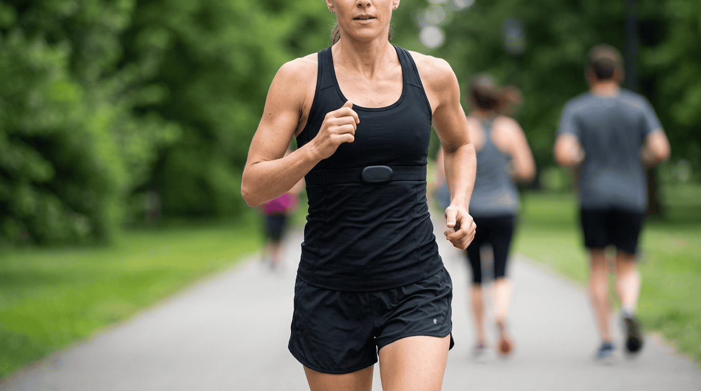 Person measuring heart rate variability with a chest strap heart rate monitor for accurate data Person measuring heart rate variability with a chest strap heart rate monitor for accurate data
