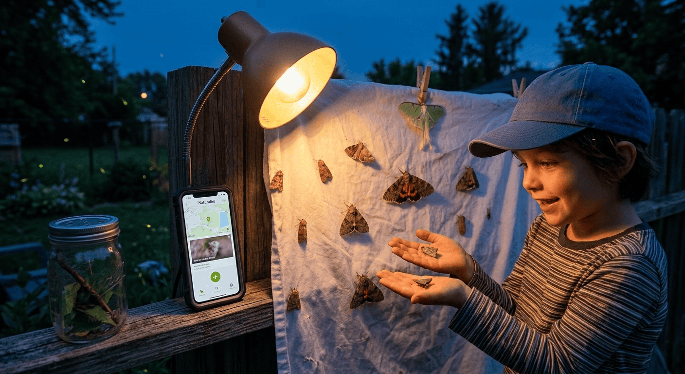 DIY citizen science for kids: observing moths on a light sheet at night, using smartphone to contribute data