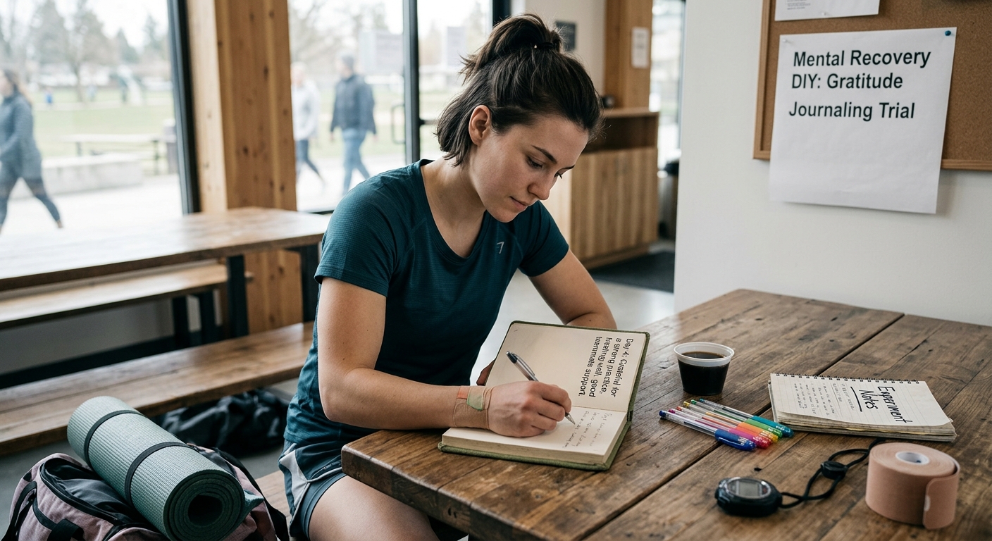 Athlete journaling gratitude as a DIY performance experiment for mental recovery