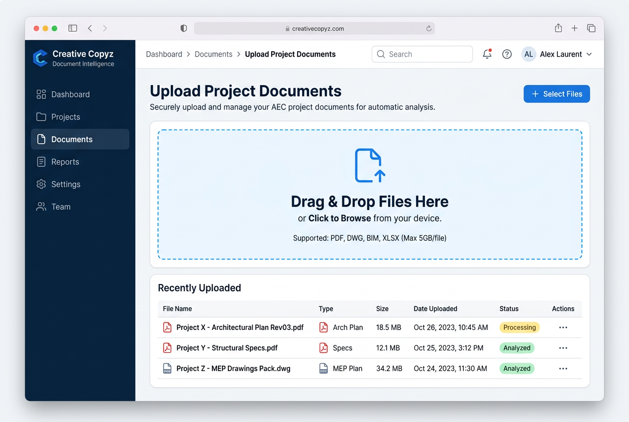 AEC document upload interface