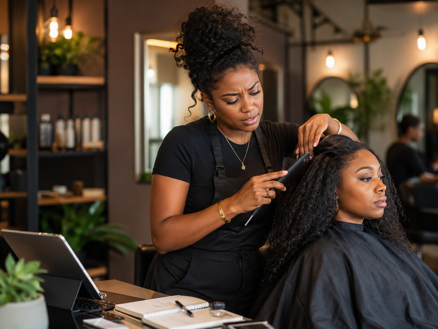 Hairstylist working with a client