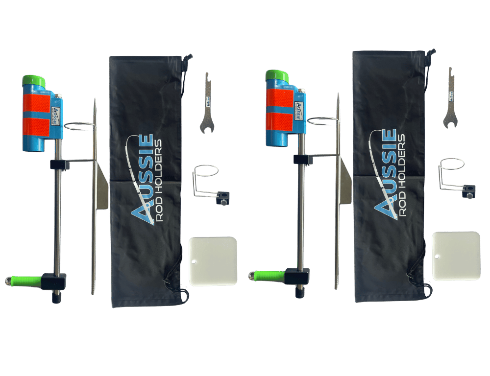 Two Aussie Rod Holders with Father's Day accessories kits
