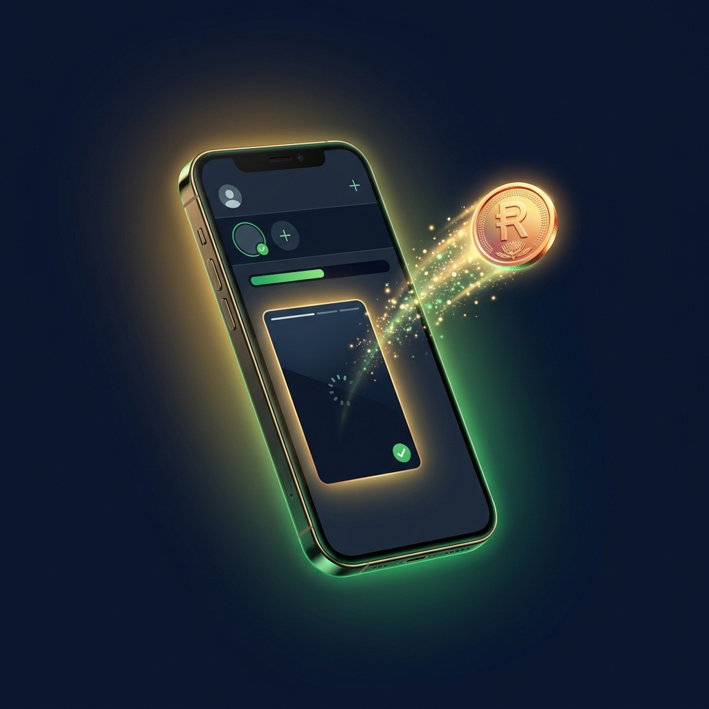 Phone posting WhatsApp status with South African Krugerrand coin