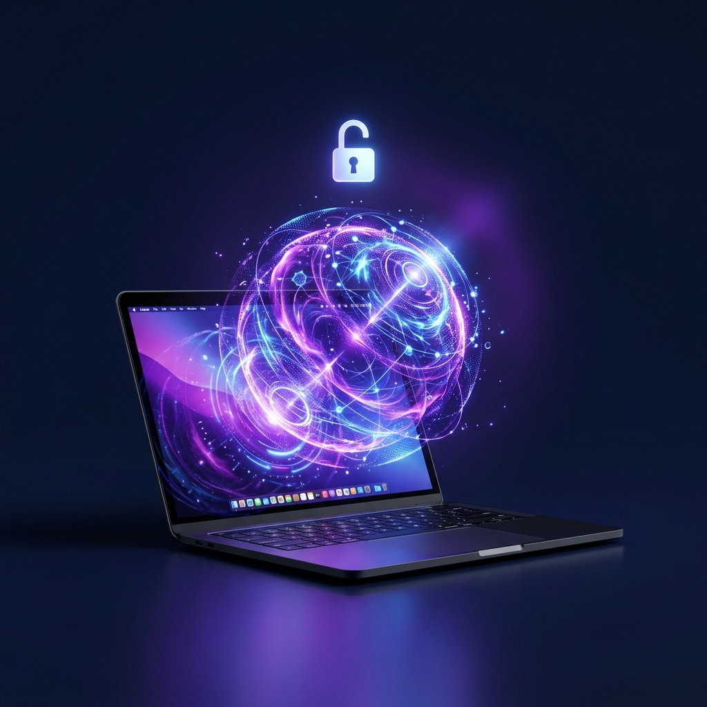 Coach GPT orb materialising from laptop with open padlock