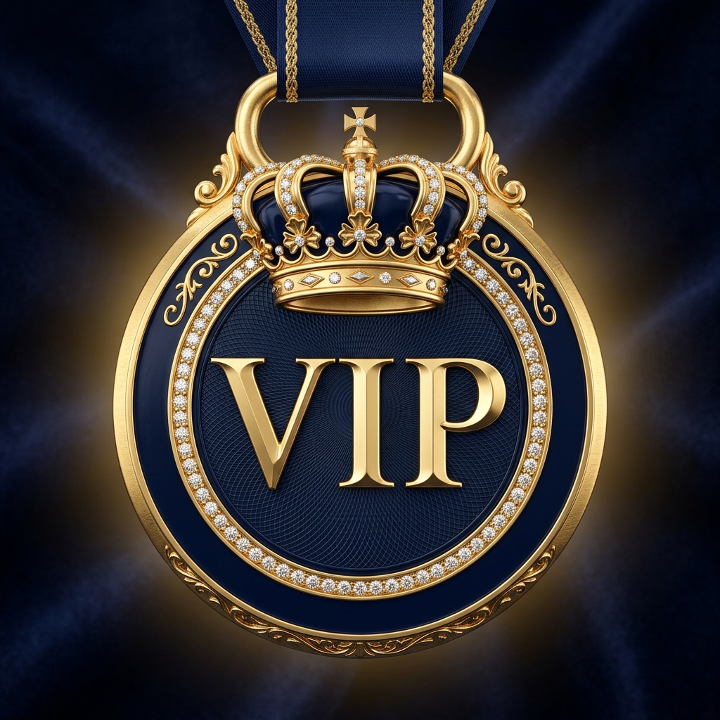 iPasella Club VIP Status — gold and navy medallion with crown for Double Diamond Ultimate members.