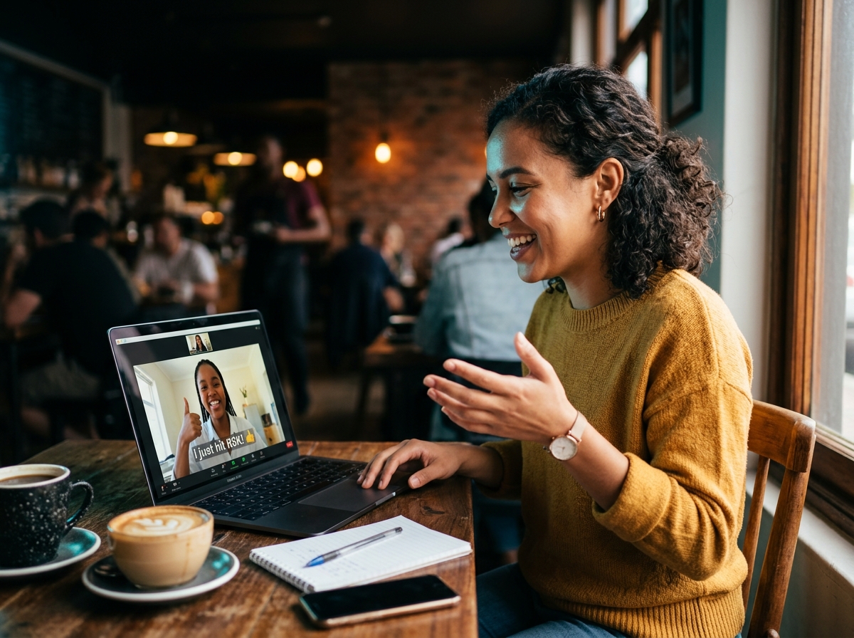 Scale phase — a member on a video call celebrating another member's R5K milestone