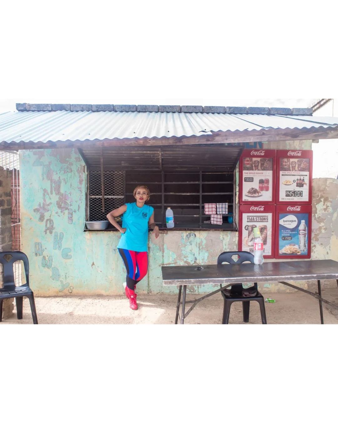 FST distributor in branded activewear at a South African spaza shop