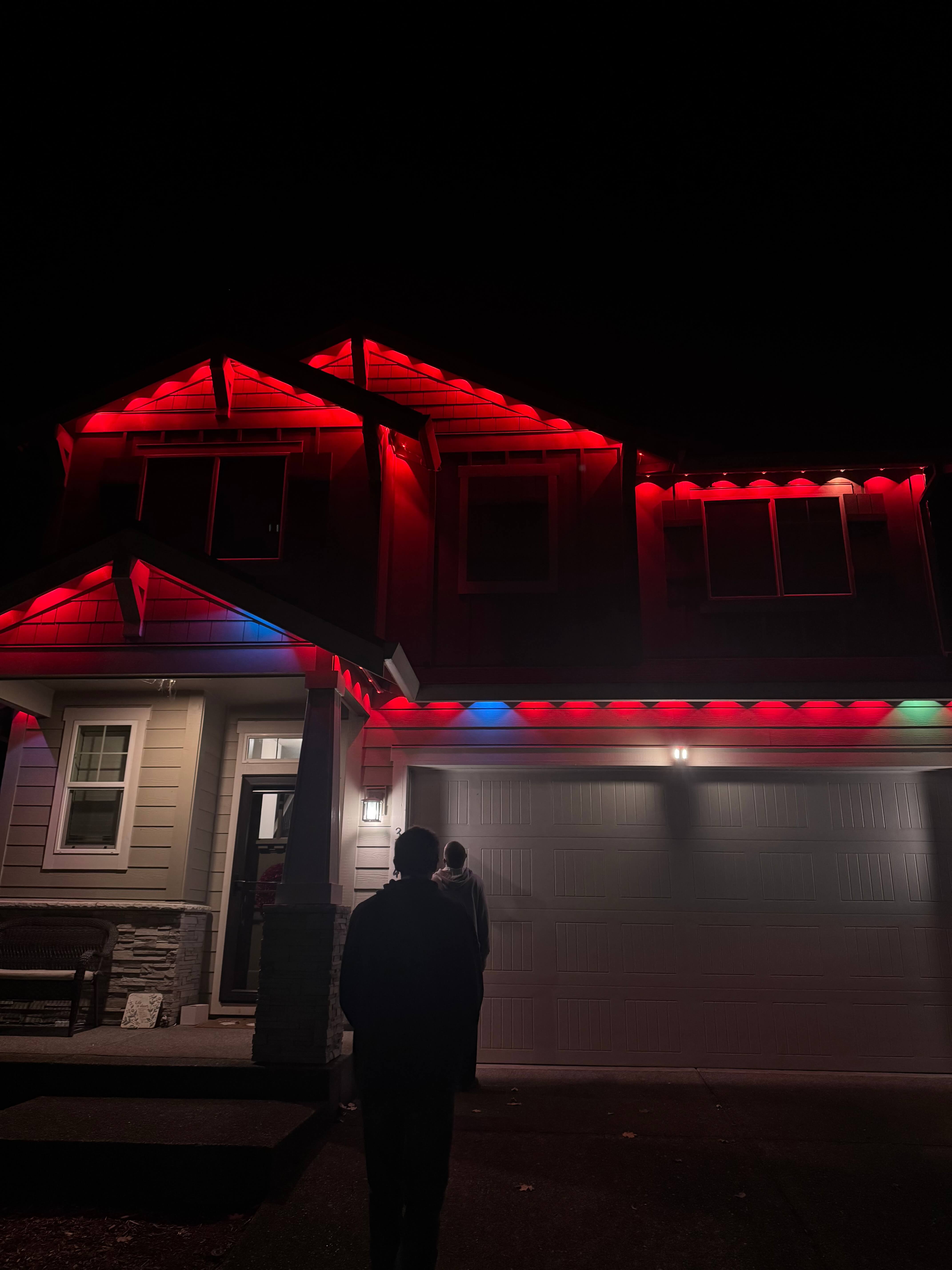 Permanent holiday mode lighting Oregon home