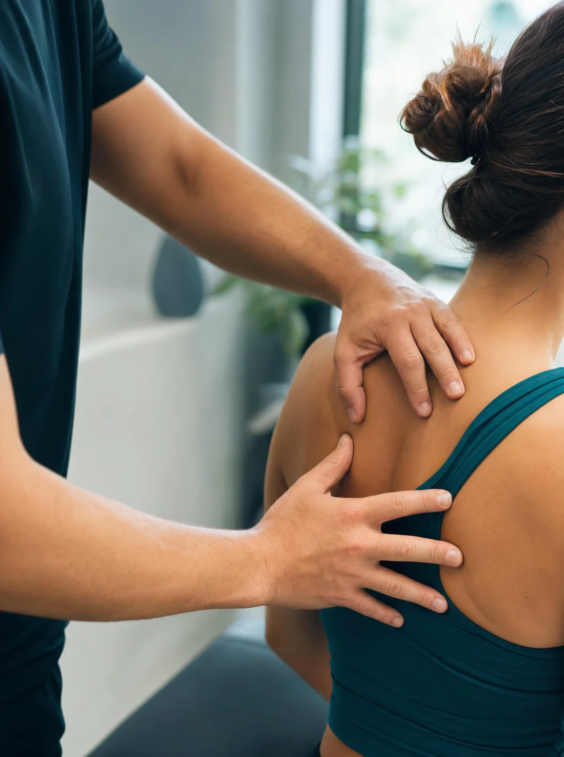 Hands-on chiropractic treatment for upper back and shoulder at Trust Care Physiotherapy in Edmonton
