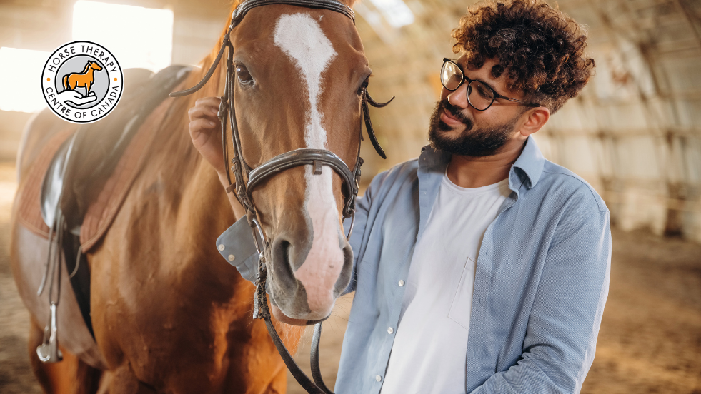Man connecting with a horse as part of learning how to become equine therapist