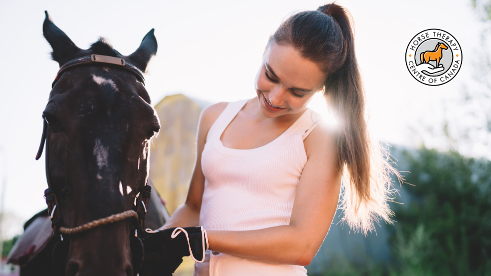 Woman grooming a horse while learning how intelligent is a horse