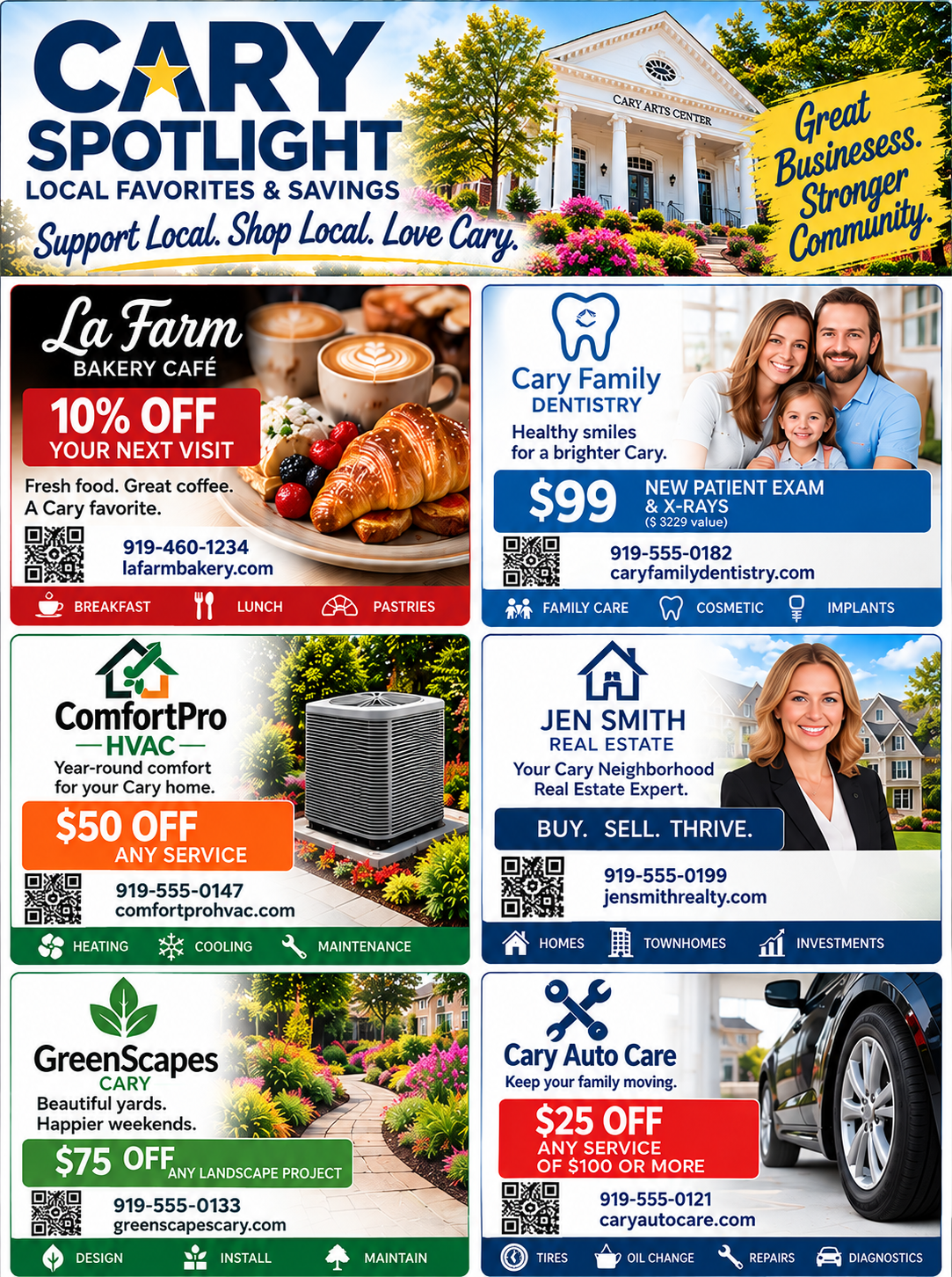 Cary Spotlight Local Favorites and Savings mailer front mockup