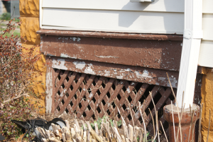 Peeling paint on an older porch