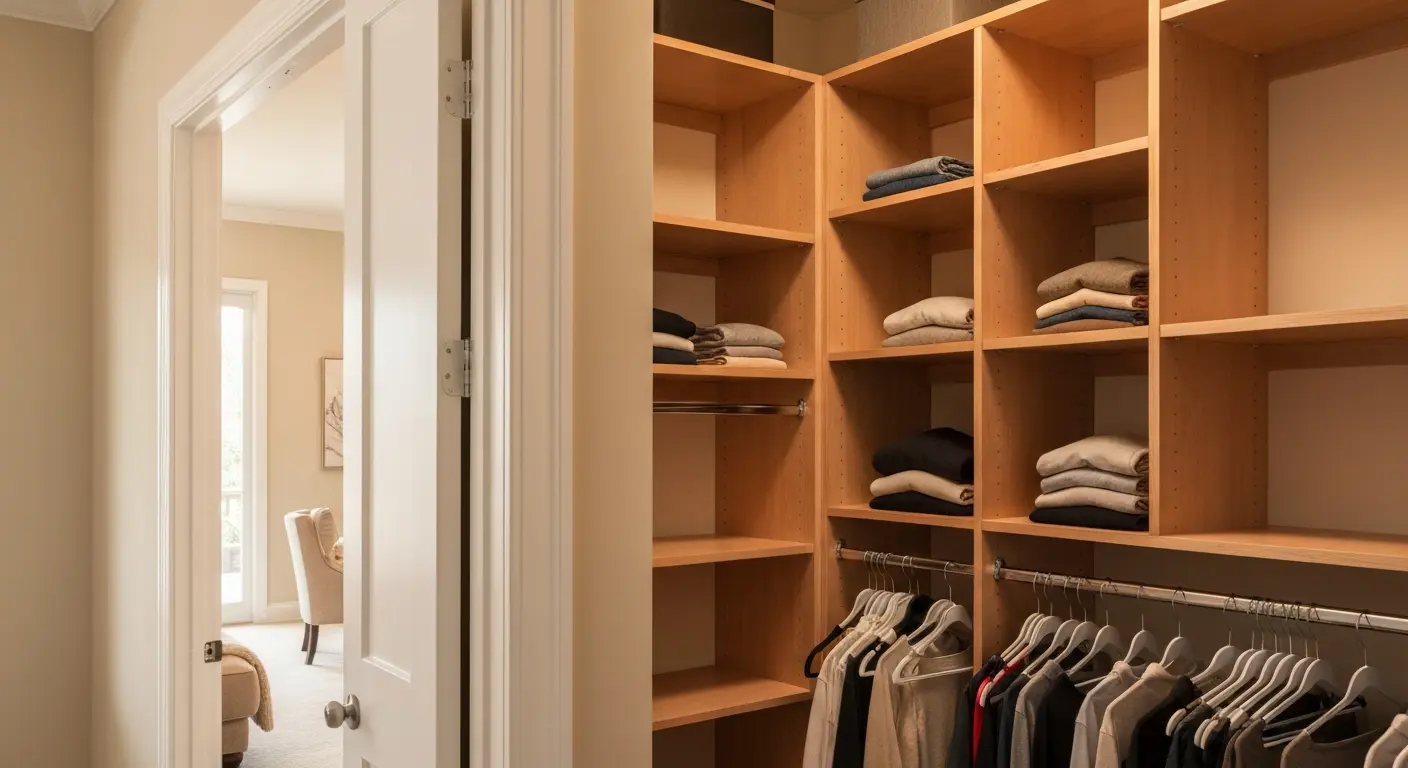 Reach-in closet with custom shelving