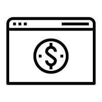 Icono de una página web con la imagen de una moneda para simbolizar el cobro a clientes.
