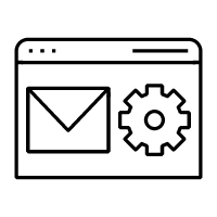 Icono de una pantalla en la que aparece un email y un engranaje para representar el momento adecuado de responder al cliente.