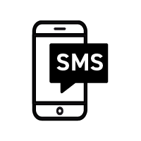 Icono de un celular y un icono que dice SMS para representar el mensaje que le llega a los clientes cuando no contestas una llamada.