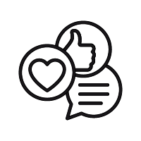 Icono con un like, un corazón de Instagram y un chat para representar el planificador de Social Media.