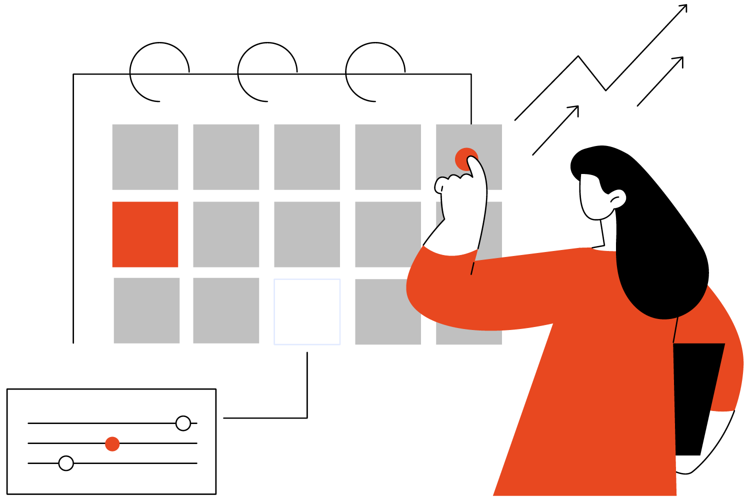 Ilustración de una dama agendando citas en un calendario.