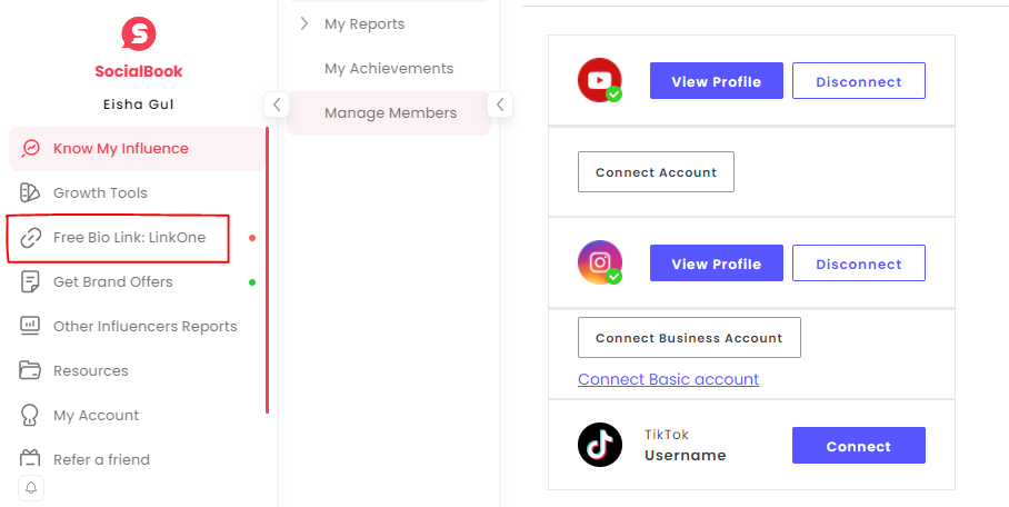 Access to "Free Bio Link: LinkOne" from the menu.