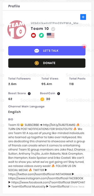 Team 10 YouTube channel basic info