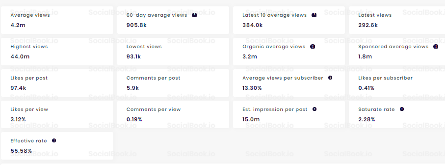 Ninja YouTube Channel Engagement Stats and Performance Metrics (Credit: SocialBook)