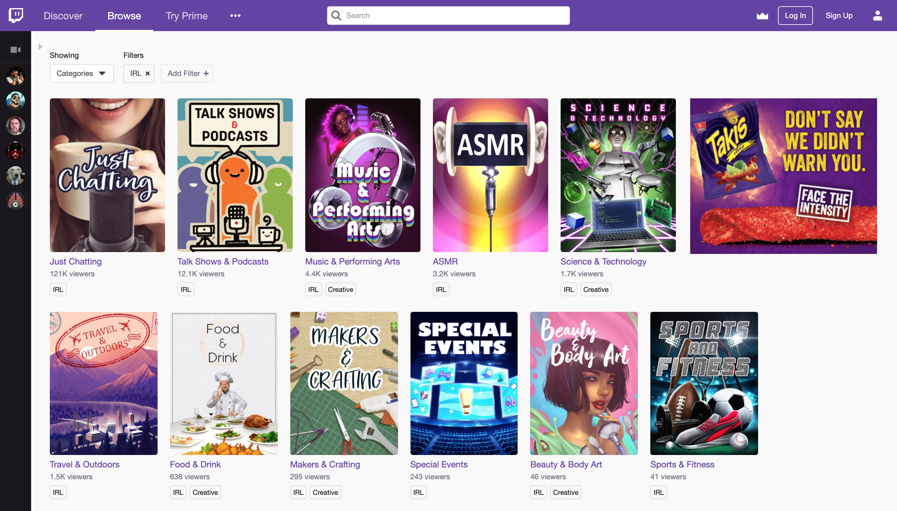 Non gaming categories live stream on Twitch