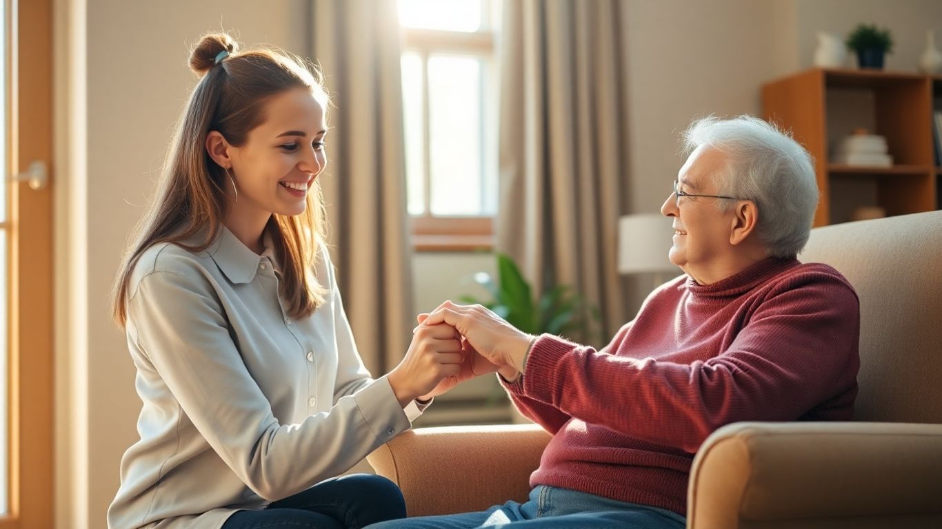 Elderly man and young woman sharing a moment of connection. Elderly man and young woman sharing a moment of connection.