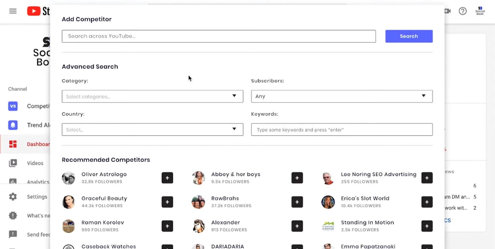 Add competitors to get started on SocialBook Checker Competitor Analysis.