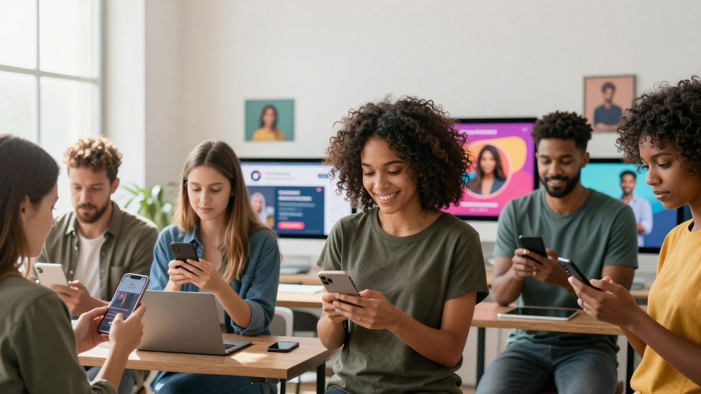 Micro-influencers interacting with followers on mobile devices. Micro-influencers interacting with followers on mobile devices.