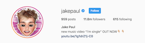 Jake Paul's Instagram channel