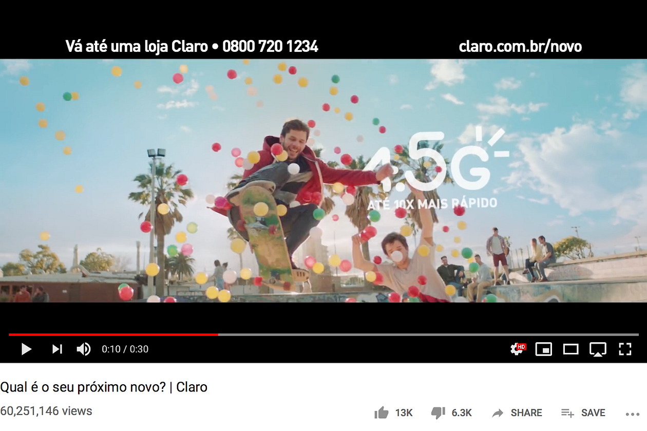 Claro Brasil’s 30-second commercial video has gained 60 million views.